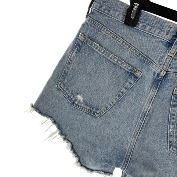 AGOLDE Blue Swapmeet Parker Long Distressed Denim Shorts - Picture 8 of 12